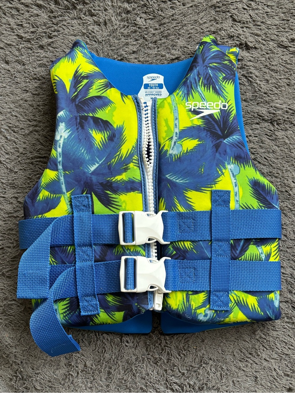 Speedo Kids Blue & Yellow Palm Print Swim Vest with Dual Buckles